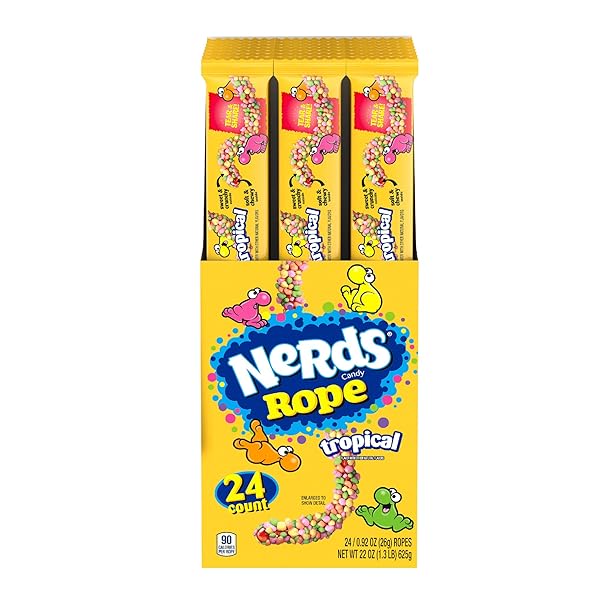 NERDS ROPE CANDY, TROPICAL FLAVOR, 0.92 OUNCE ROPES (PACK OF 24)