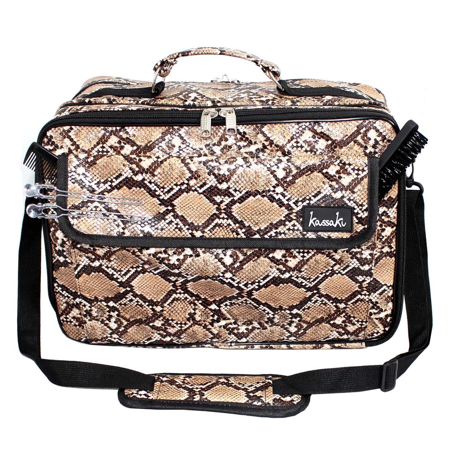 Kassaki Hairdressing Barber Bag in Snake Salon Equipment Travel Case (Brown Snake Look)
