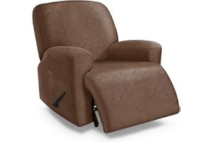 molasofa Recliner Chair Covers Large Size Oversized - 4 Pieces Leather Like Extra Large Recliner Chair Covers Stretch Recliner Slipcover for Lazy Boy Wide Recliner Chair Washable (Brown)