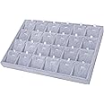 Mornajina 24 Grids Stackable Jewelry Tray Organizer with Removable Dividers, Velvet Jewelry Display Tray for Earrings Necklaces Bracelet Rings Display Showcase - Grey