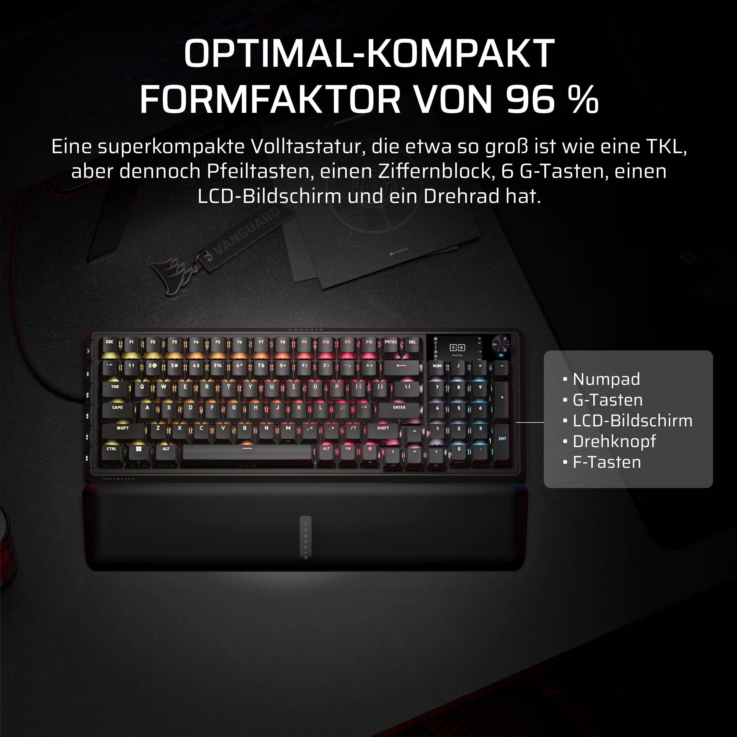 Corsair Vanguard PRO 96 Kabelgebundene Hall-Effekt Magnetisch-Mechanisch Gaming-Tastatur – 96 Prozent, MGX Hyperdrive Schalter, 8000Hz, Rapid Trigger, Virtual Stream Deck, SOCD Flashtap, QWERTZ DE 5