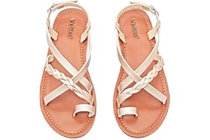 Veittes Women's Flat Sandals - Casual Cute Criss Cross Strappy Flat Summer Shoes.