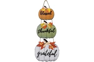 CYNOSA Fall Decorations for Home Blessed Grateful Thankful Door Sign Fall Decor Thanksgiving Decorations Wooden Pumpkin Vintage Hanging Signs for Home Farmhouse Harvest Outdoor Wall Decor