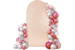 Friiko Wedding Arch Cover Sequin&Fabric 2-Sided Use 6FT Wedding Arch Stand Covers Round Top Chiara Arch Stand Cover for Wedding Birthday Party Baby Shower Ceremony Banquet Decoration, Rose Pink