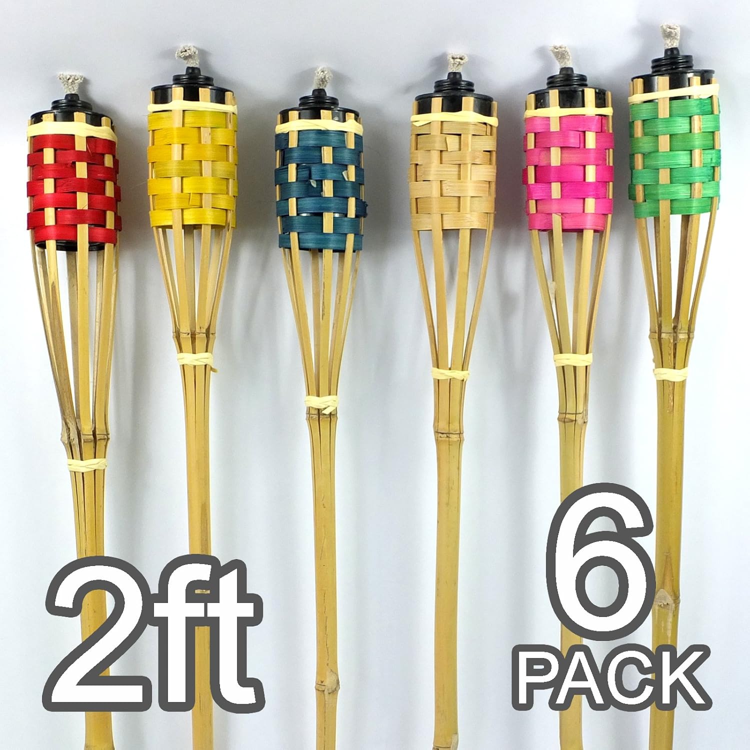 Natural Handmade Bamboo Torches Long Lasting Colourful Light (2Ft