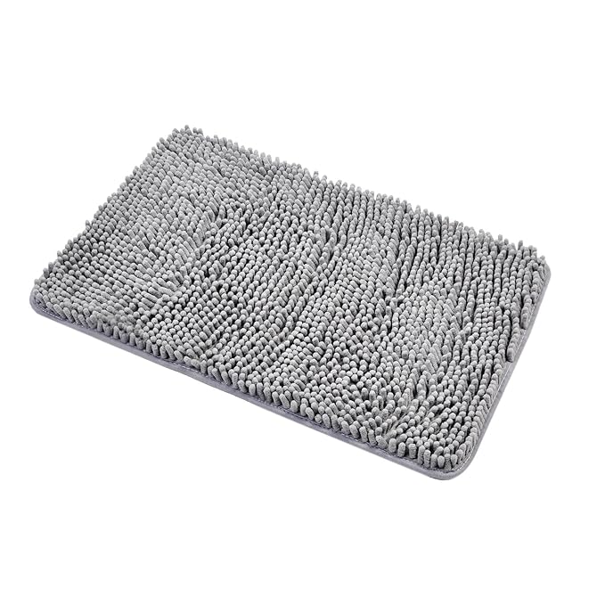 Diossad Badteppich Grau Polyesterfaser Weiche Shaggy Saugfähige Wasser Anti Beleg Haushalt Badezimmer Teppich 60 × 40 cm, Pol