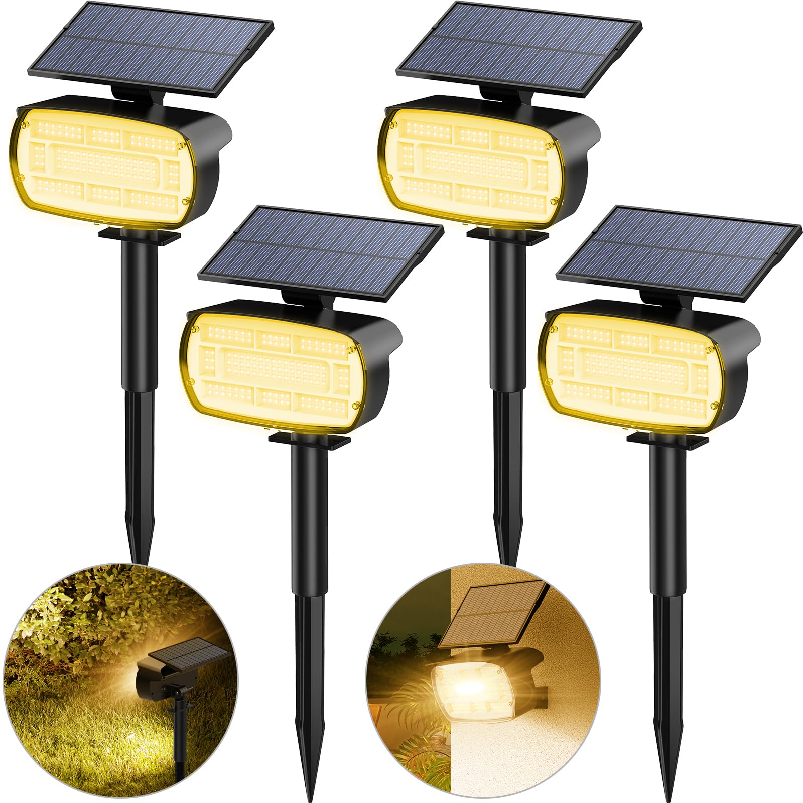Solar Spot Lights, 136 LED Outdoor, Large Size 3 Modes IP65 Waterproof 3000k Warm White Split Solar Landscape Spotlights for Yard Driveway Walkway, 4 Pack