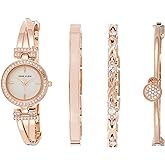 Anne Klein Women's Premium Crystal Accented Bangle Watch and Bracelet Set, AK/2238
