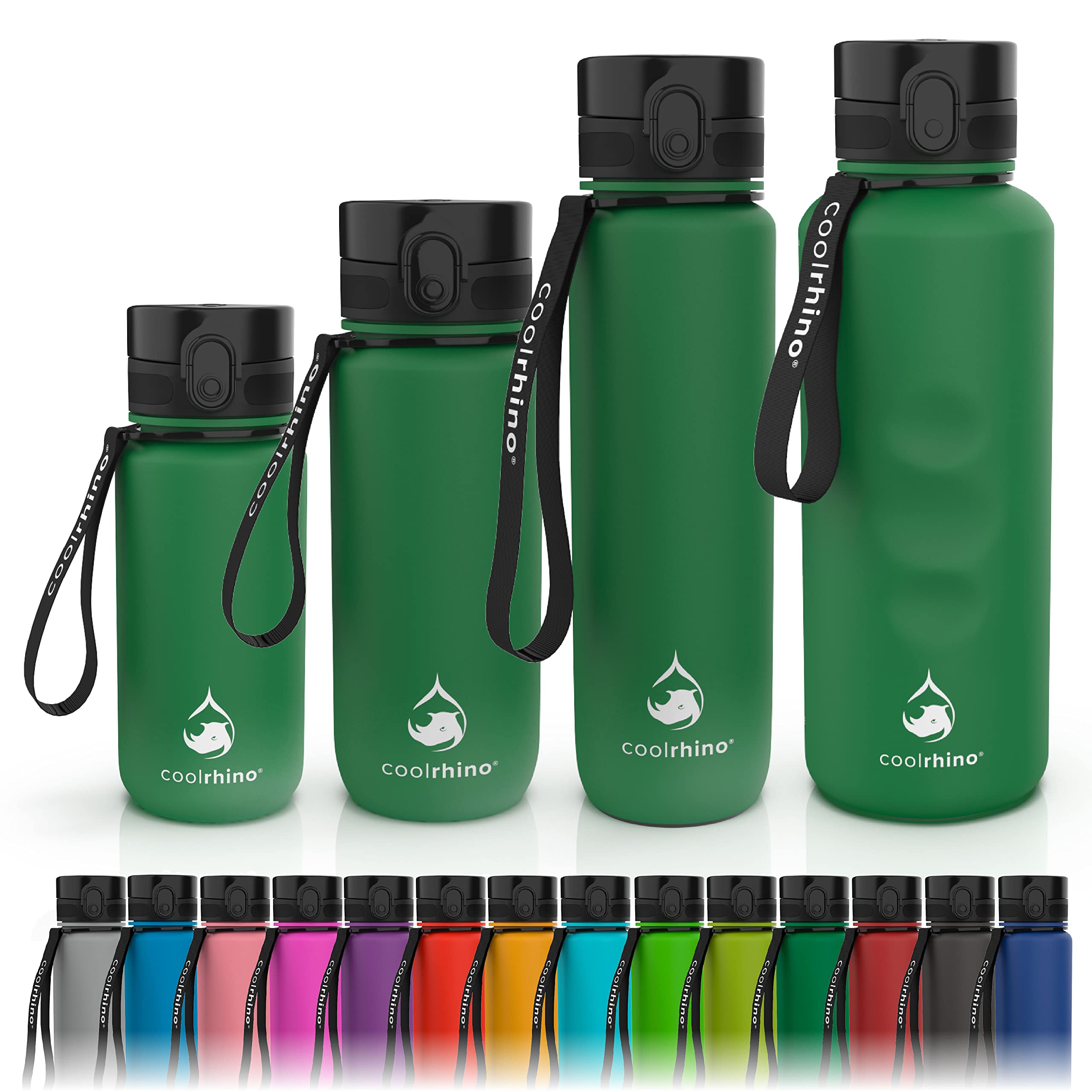 coolrhino Drinking Bottle 650 ml for Sports, Outdoors, School, Fitness & Children - Water Bottle Leak-proof and BPA - Bottle for Carbonated Acid (Rhino Forest Green, 650 ml)