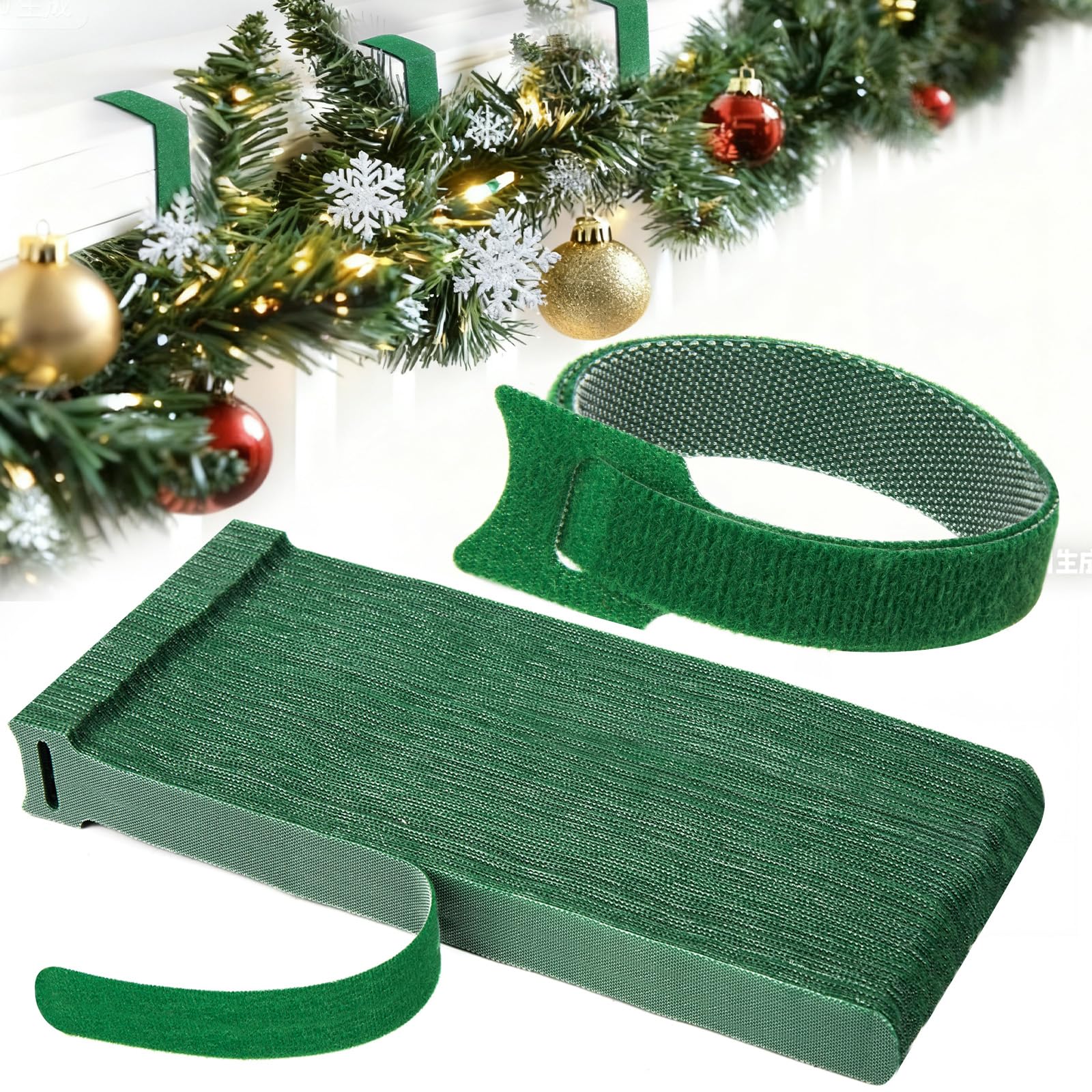 Photo 1 of 100 Pcs Christmas Garland Ties, 12" Adjustable Holiday Garland Ties, Reusable Nylon Garden Plant Cable Straps Xmas Tree Railing Tie Wreath Garlands Hanger for Stairs Door Banister Decoration (Green)