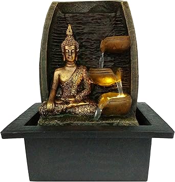 Golden Buddha with Water Cups and LED Light Indoor Water Fountain 21cm