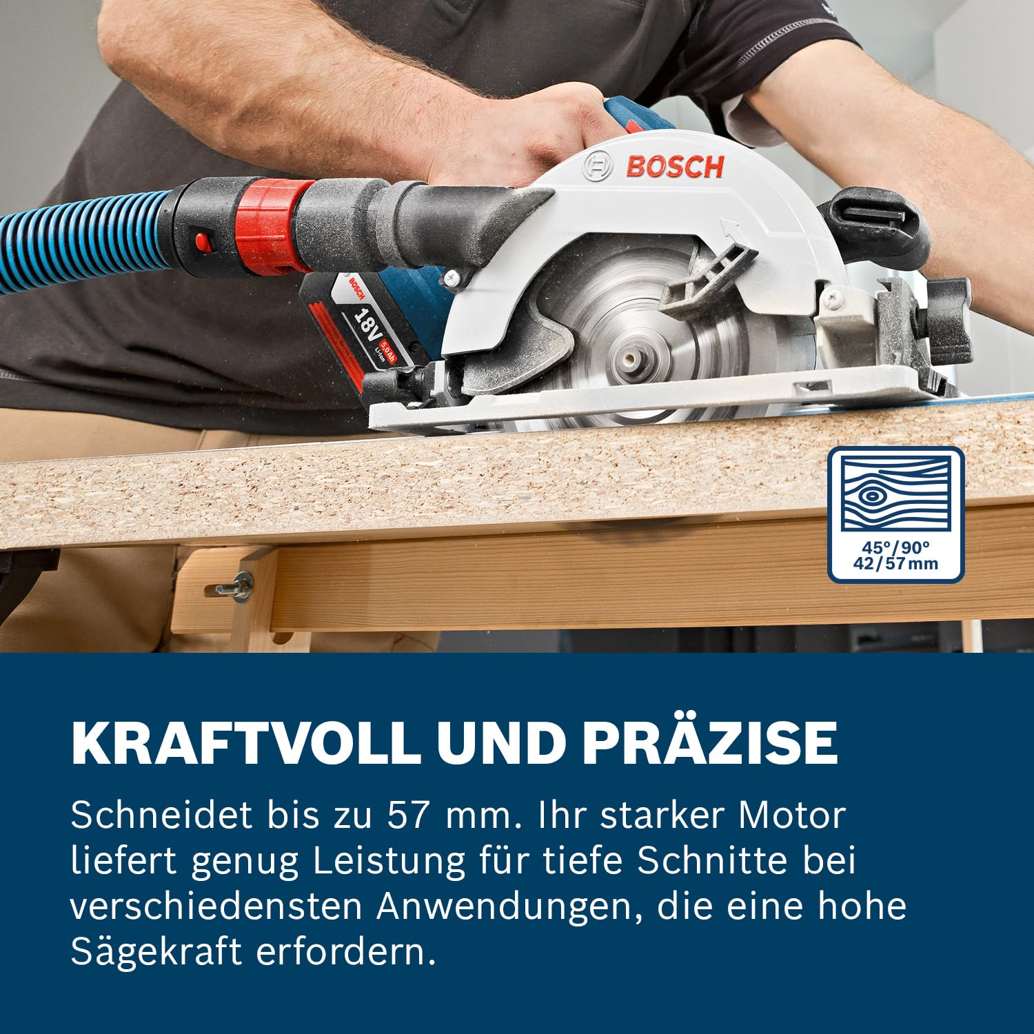 Bosch Professional 18V System Akku Kreissäge GKS 18V-57 G (Sägeblatt-Ø: 165mm, Schnitttiefe: 57 mm, inkl. L-BOXX, ohne Akku/ Ladegerät) 2