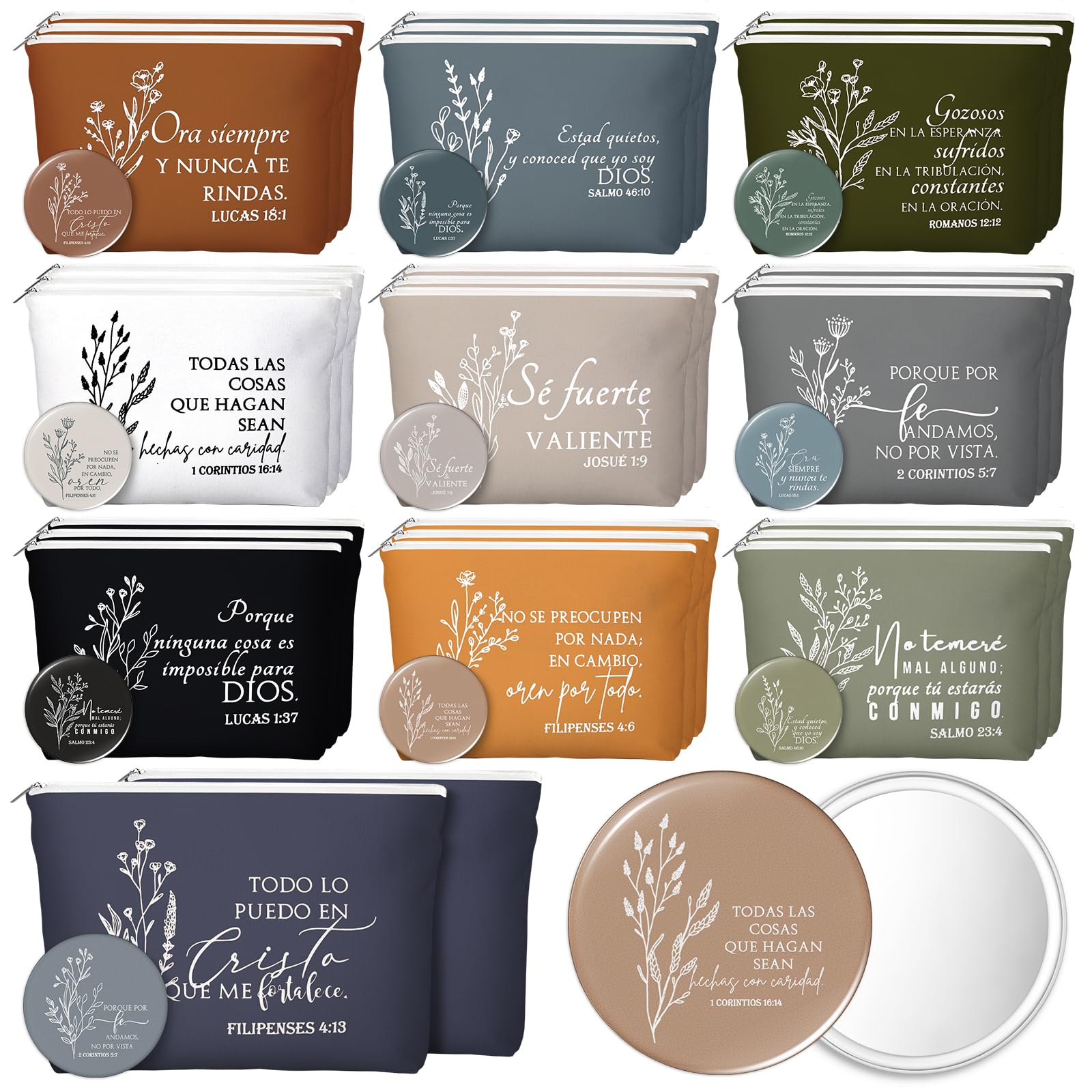 Photo 1 of Kacctyen 30 Sets Pastor Appreciation Gifts Bulk Spanish Christian Gifts for Women Regalos Cristianos para Mujer Religious Canvas Makeup Bags with Bible Verse Compact Mirrors (Boho Color)