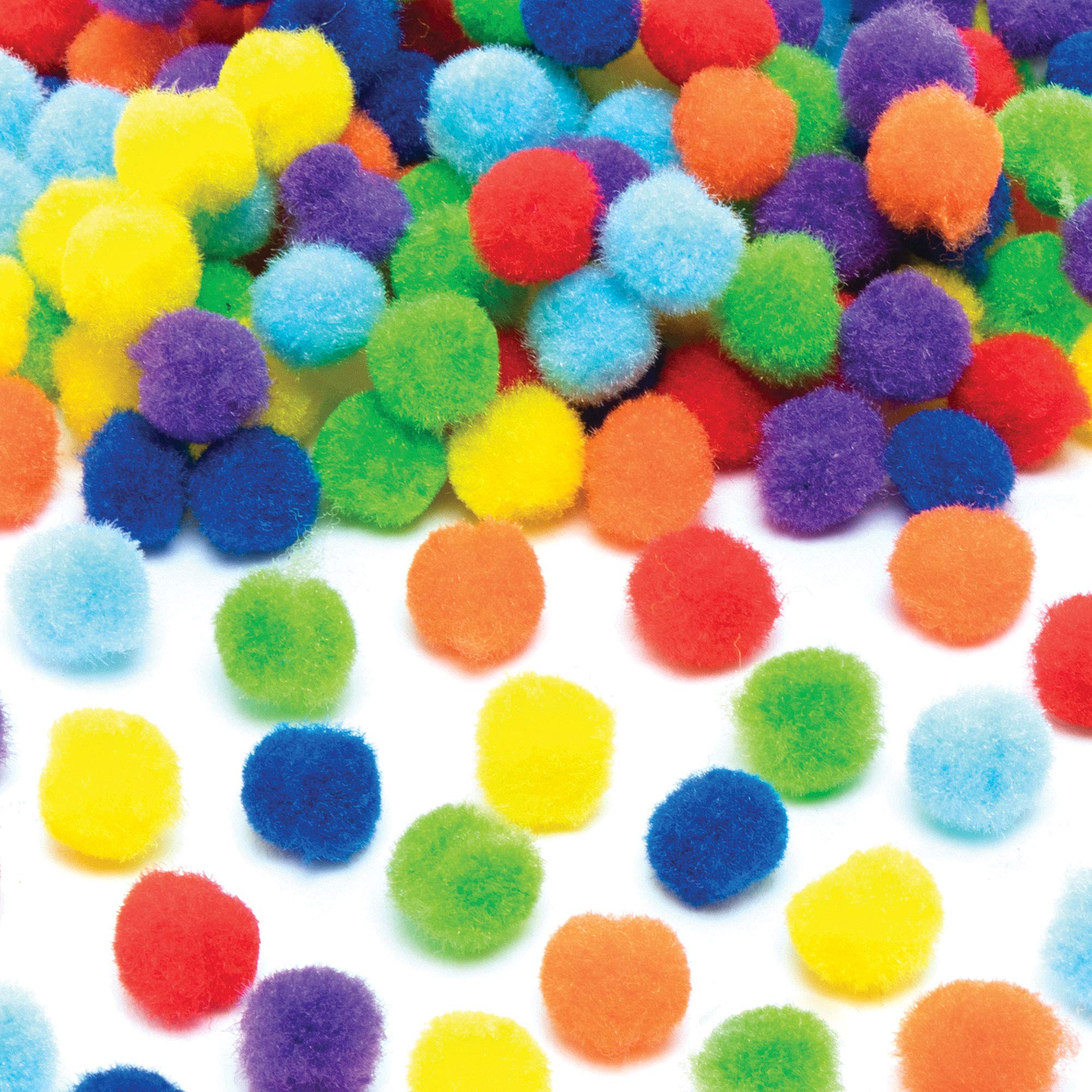 Baker Ross AT708 Rainbow Colours Self-Adhesive Pom Poms - Pack of 200, Assorted Sticky Craft Embellishments for Kids Arts and Crafts Decorating