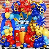 Red Blue Yellow Balloon Arch Kit Cartoon Hedgehog Theme Ballon with Explosion Star Foil Gold Circle Balloon Garland Arch Different Sizes Assorted Color Ballons for Birthday Baby Shower Party Decor