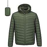 Outdoor Ventures Men's Lightweight Packable Hooded Puffer Jacket Insulated Winter Coat for Snow Ski Traveling