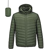 Outdoor Ventures Men's Lightweight Packable Hooded Puffer Jacket Insulated Winter Coat for Snow Ski Traveling