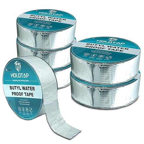 Holotap 5Pcs Waterproof Aluminum Butyl Tape (2in x 33ft), Rv Tape Sealant Waterproof Butyl Sealant Tape, Multi-Use Repair for RV, Roof, Leaks, Seals,and More