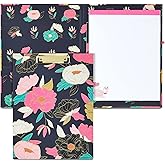 Paper Junkie Floral Clipboard Folder with Notepad & Storage - 13 x 9 in, Black Classic - Low-Profile Clip – Interior Pocket & Pen Loop - Removable Letter-Size Notepad