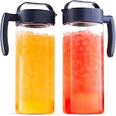 Komax Set of 2 Plastic Water Pitcher with Lid &ndash; BPA-Free &amp; Iced Tea Microwave Dishwasher Safe Tea, Sangria, or Juice Containers Lids for Fridge (2.1 Qt), Clear &amp; Blue