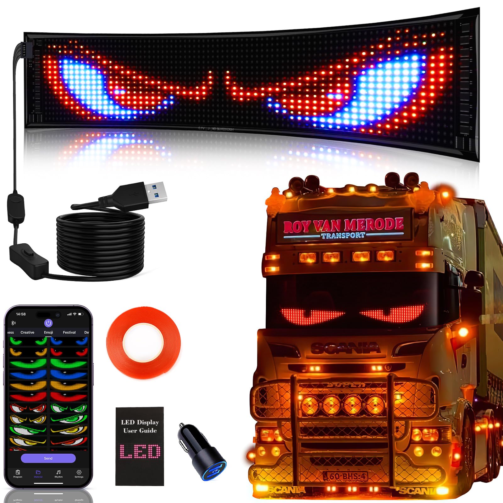 Photo 1 of VDIKKS Synchronize Devil Eyes Light for Truck, 23.4”X4.7” Flex Car Window LED Display Screen, Dynamic Colorful Eye Lamp Programmable LED Eyes for Car Truck Windshield