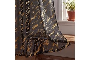 Horaldaily Marble Black Sheer Curtains for Living Room and Bedroom,Gold Sequin Glitter Metallic Foil, Light Filtering Window 