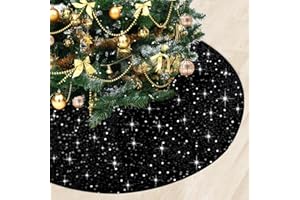 B-COOL Black Christmas Tree Skirt -24 Inch Velvet Tree Skirt Sequins Tree Skirts for Embroidered Velvet Mini Tree Skirt Chris