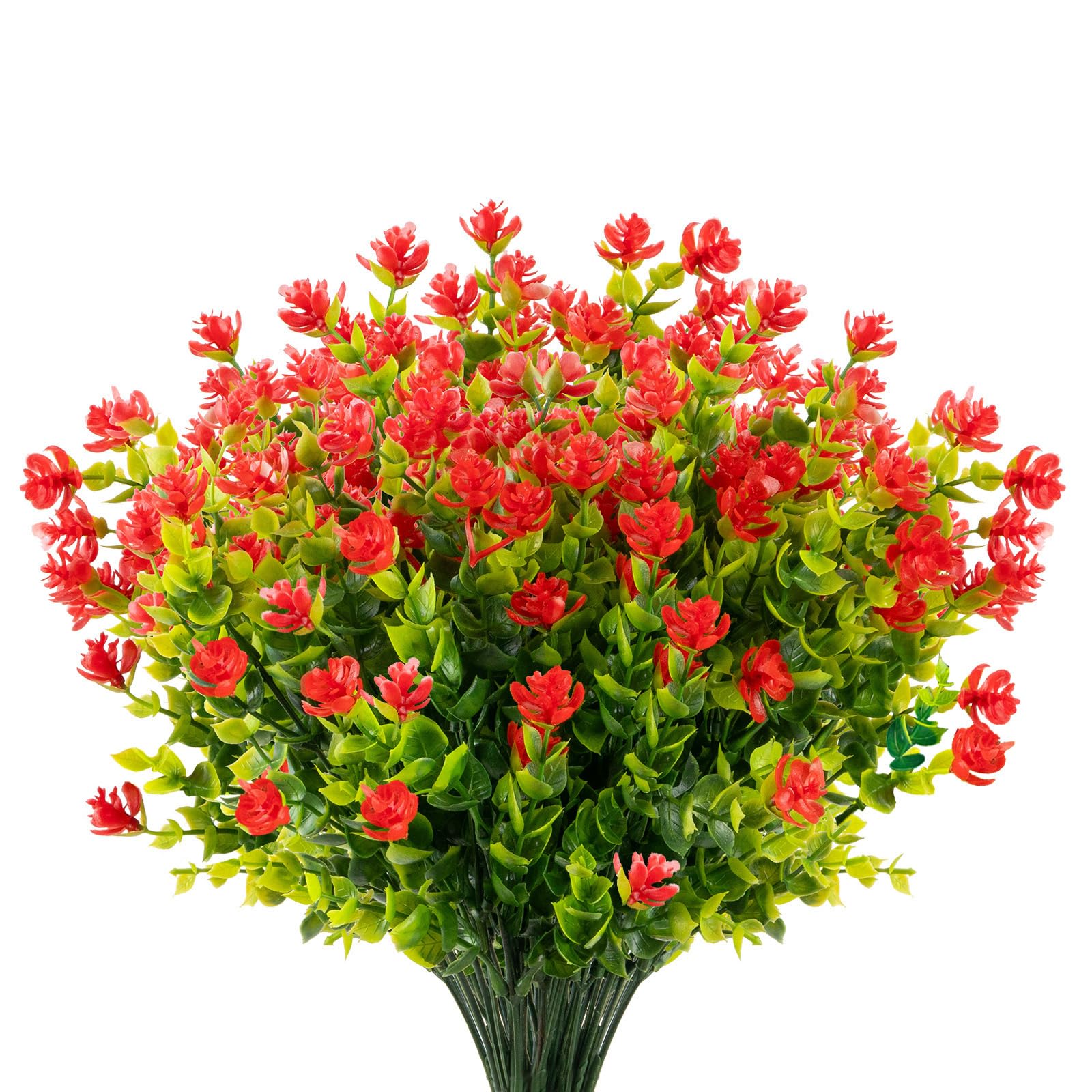 AIOR 10 Bundles Artificial Flowers Outdoor, UV Resistant Fake Flowers Plastic Greenery Shrubs Plants for Floral Arrangement, Table Centerpiece, Home Garden Decor (Red)