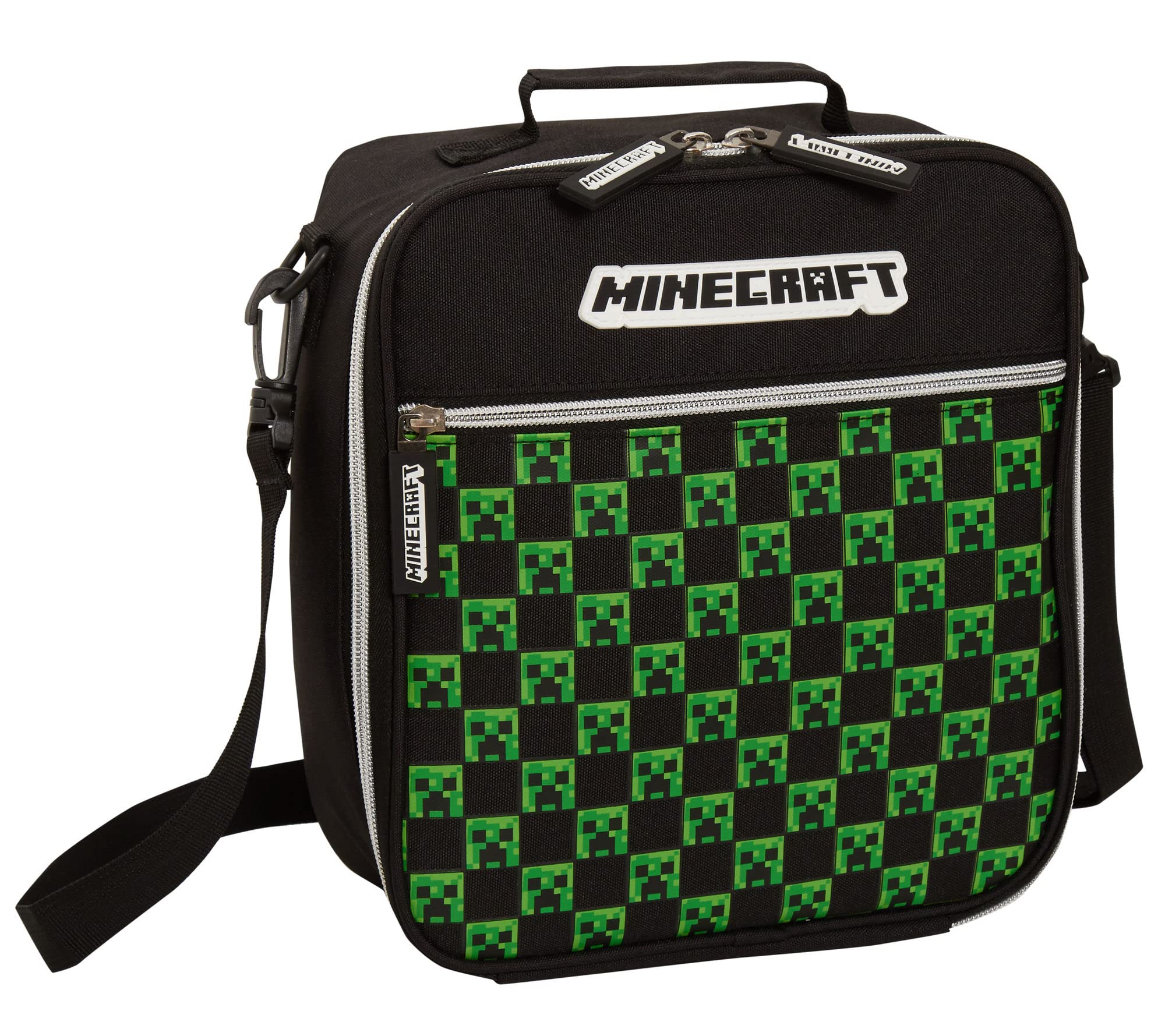 Minecraft Lunch Bag with Front Zip Pocket Removable Shoulder Strap Adults Kids Creeper Gamer School Insulated Luchbox