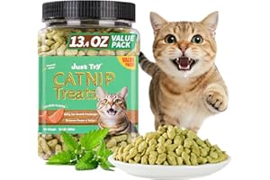 Just Try 13.4 OZ Crunchy Cat Treats Catnip Treats for Cats with Digestive Support, Natural Ingredients Kitten Treats with Real Salmon, Healthy Feline Snacks Training Biscuits Dental Care