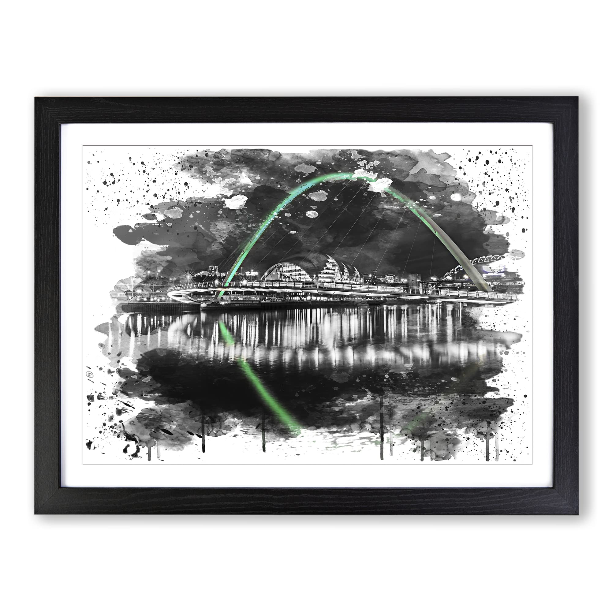 Millennium Bridge Newcastle No.4 V3 Modern Framed Print | A4 Black Framed Wall Art | Ready to Hang | Modern Cityscape Picture | Living Room Bedroom Lounge Office