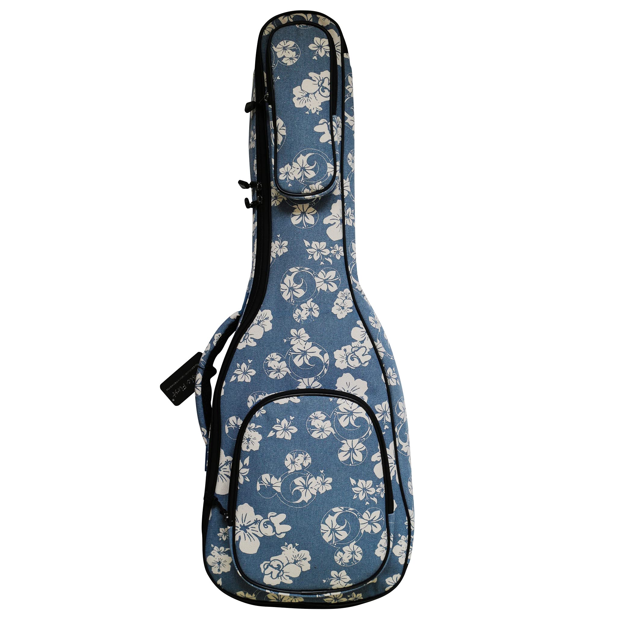 Photo 1 of MUSIC FIRST Original Design 0.6" (15mm) Thick Padded Hawaii Style “Blue and White Plumeria” Canvas Baritone Ukulele Case, Ukulele Bag (30"~31").