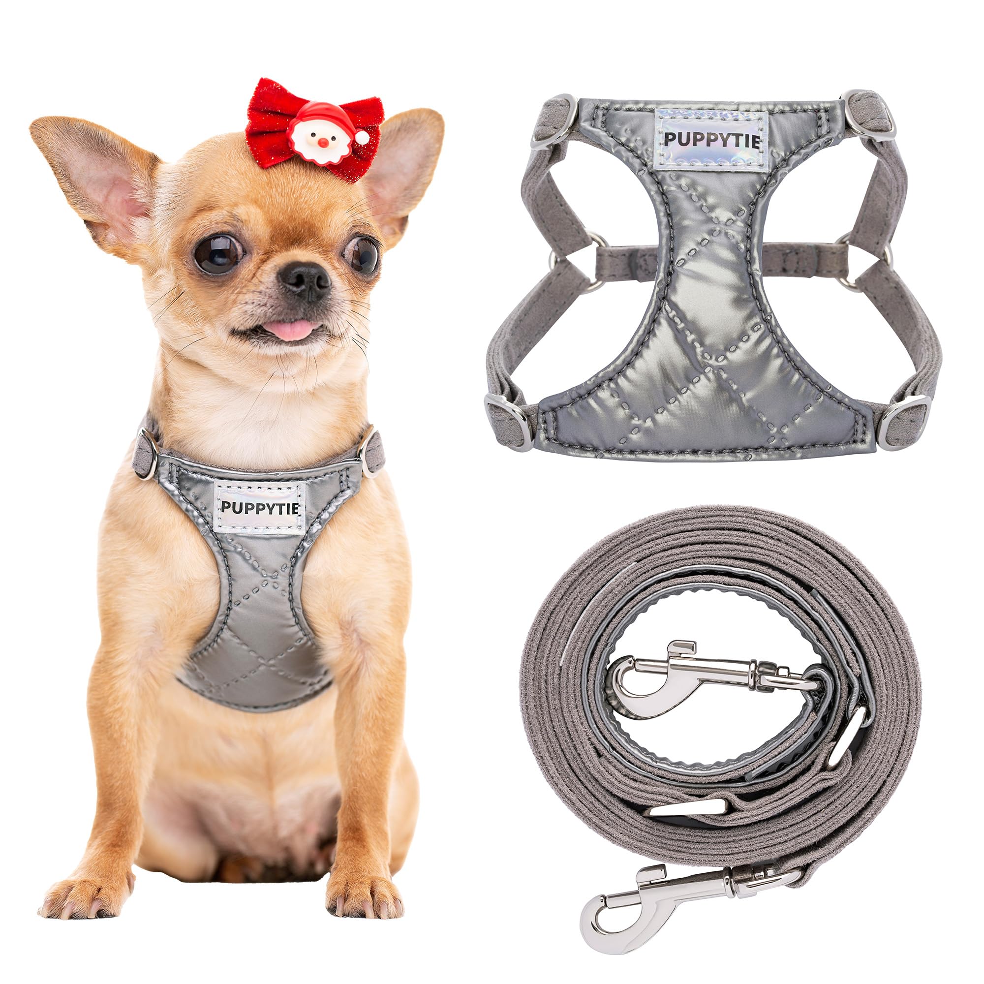 No Pull Dog Harness with Multifunction Dog Leash,Soft Adjustable No Choke Escape Proof Pet Harness Vest for Medium Dogs,Glossy Grey,M