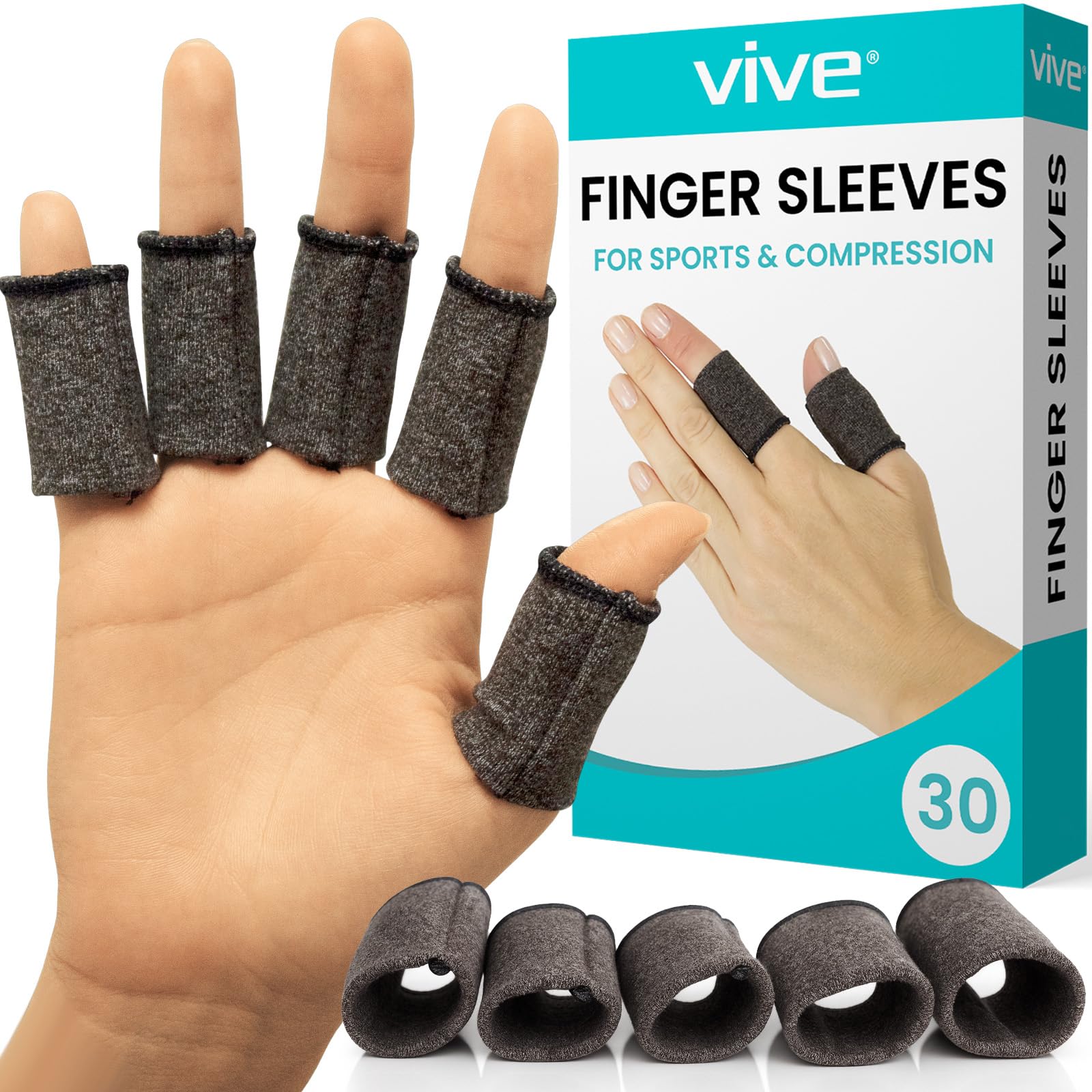 Vive Finger Splints For Broken Finger (30 Pack) - Thumb Protectors Support Brace For Gaming, Guitar Players - For Arthritis, Wounds, Sport Injury & Joint Pain - Fabric Guard For Pinky & Index