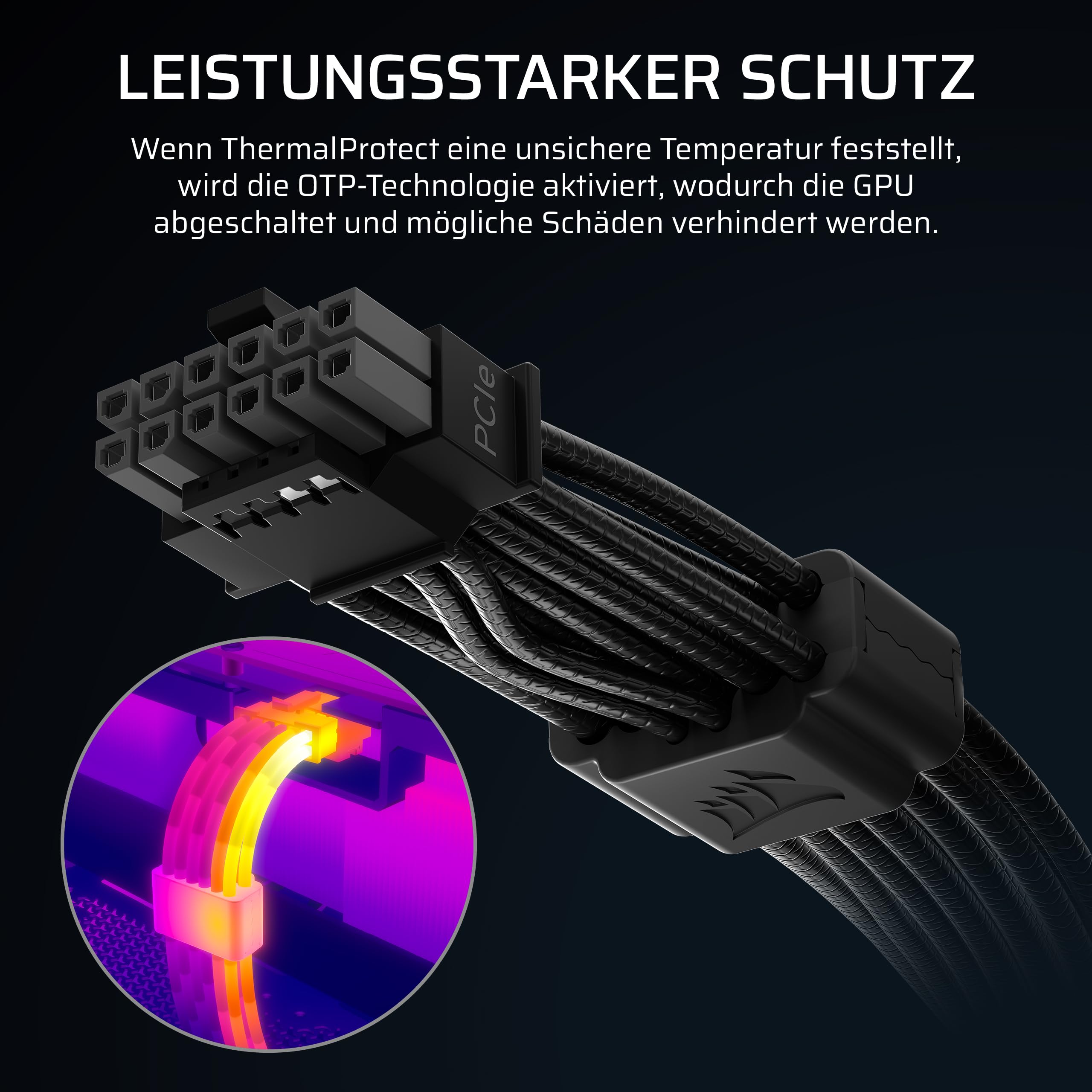 Corsair ThermalProtect PCIe 5.1 600W 12V-2x6 Netzteilkabel – Integrierter Übertemperaturschutz (OTP), Kompatibel mit Netzteilen mit einem 12-V-2x6-Anschluss – Schwarz 3