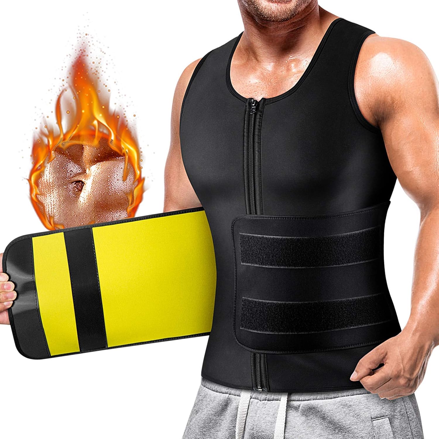 Cimkiz Mens Sweat Sauna Vest for Waist Trainer Zipper Neoprene Tank Top