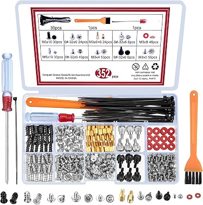 TOOINKCV 350Pcs PC Screws Set Standoffs Kit for Computer Case Motherboard
