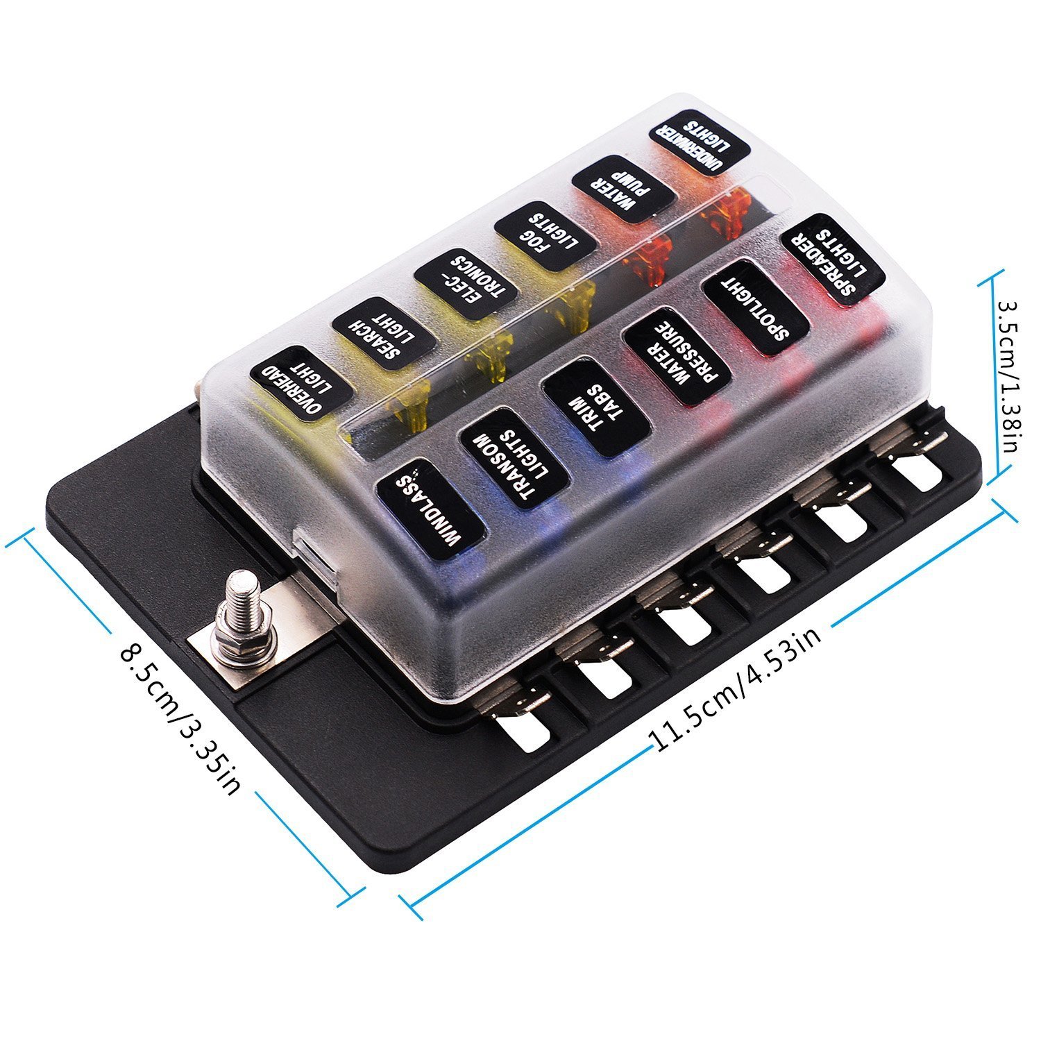 Amazon.com: VETOMILE 12-way Fuse Box Blade Fuse Holder PC Terminal 5A 10A  15A 20A Free Fuses LED Indicator Waterpoof Cover for Automotive Car Marine  Boat: ...