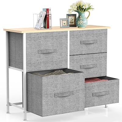 IMURZ 5-Drawer Fabric Storage Chest Gray 30x85x70 cm Steel Frame