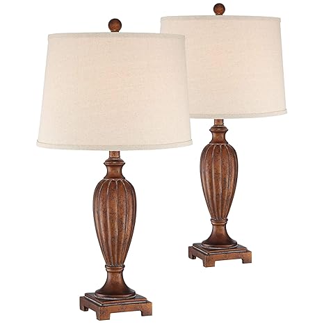 Wanda Traditional Table Lamps Set Of 2 Copper Bronze Tapered Drum Shade For Living Room Bedroom Bedside Nightstand Office Family Regency Hill