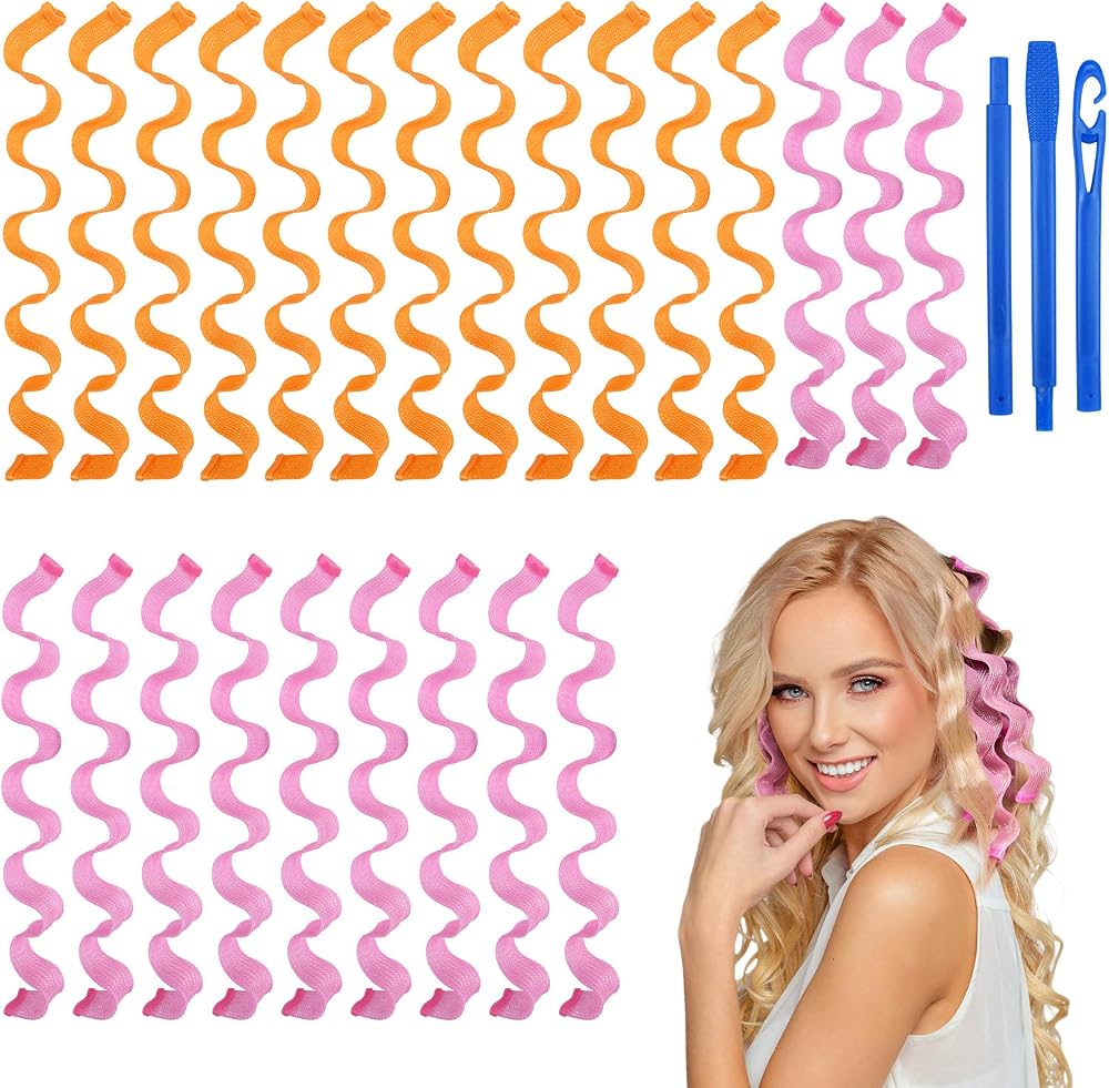 URAQT Hair Curlers Long Hair 24Pcs 50cm No Heat Spiral Wave Styling Kit Hooks