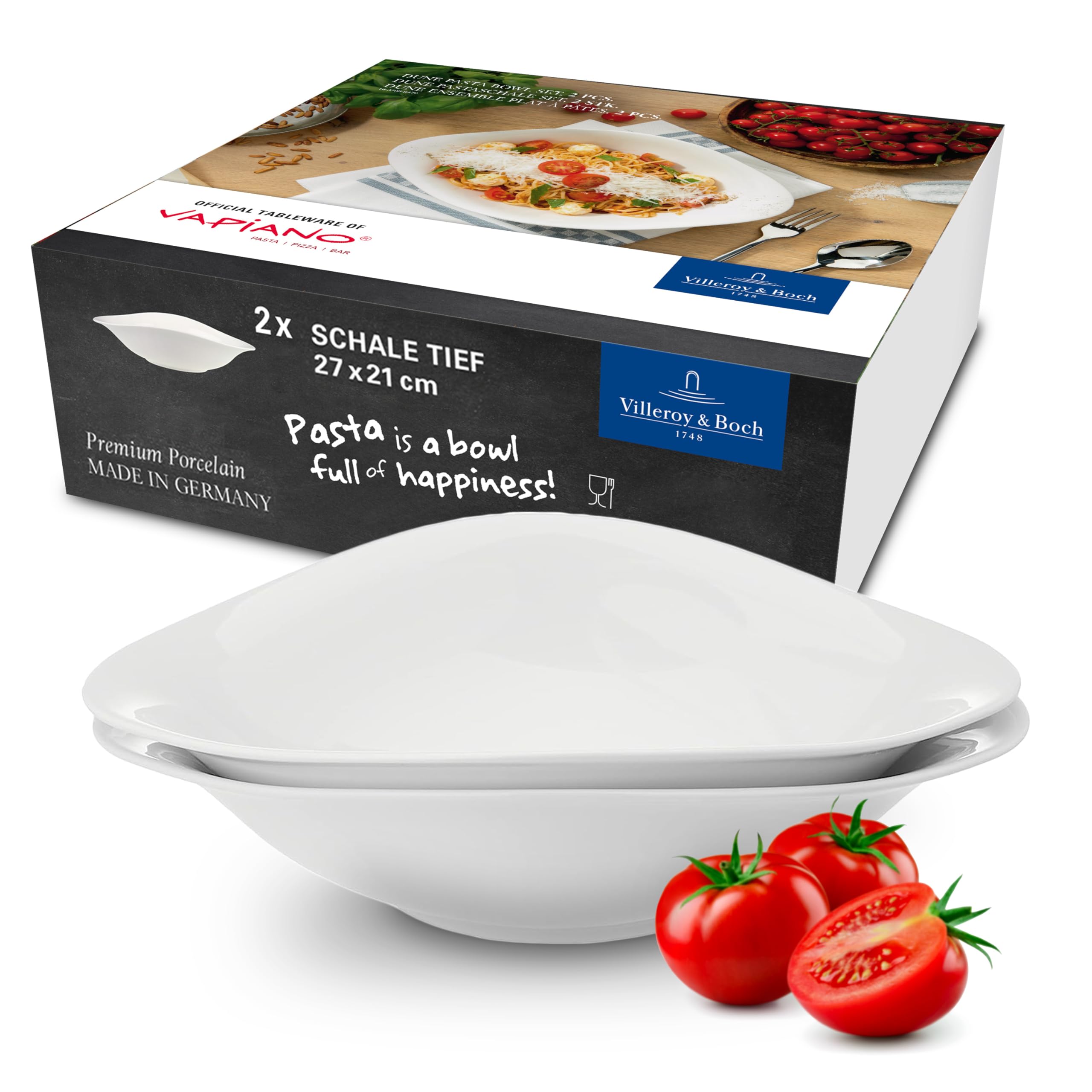 Villeroy & Boch - Vapiano Pasta Bowl Set, 2 pcs. Tableware Set, Premium Porcelain, Dishwasher-Safe, Microwave-Safe, White