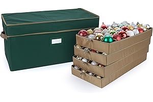 Covermates Keepsakes Adjustable Ornament Storage Box, Carrying Handles, Padded Protection - Holiday Storage, Green