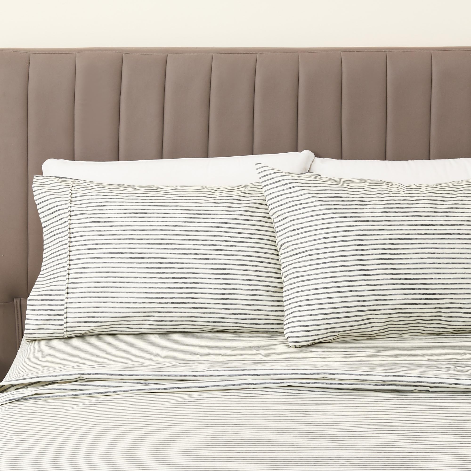 Photo 1 of 4-Piece King Size Stripe Microfiber Sheet Set | Ultra-Soft, Brushed Bedding Sheets & Pillowcases | Wrinkle Free, Comfortable, All-Season Bed Sheets (King, Dark Grey)