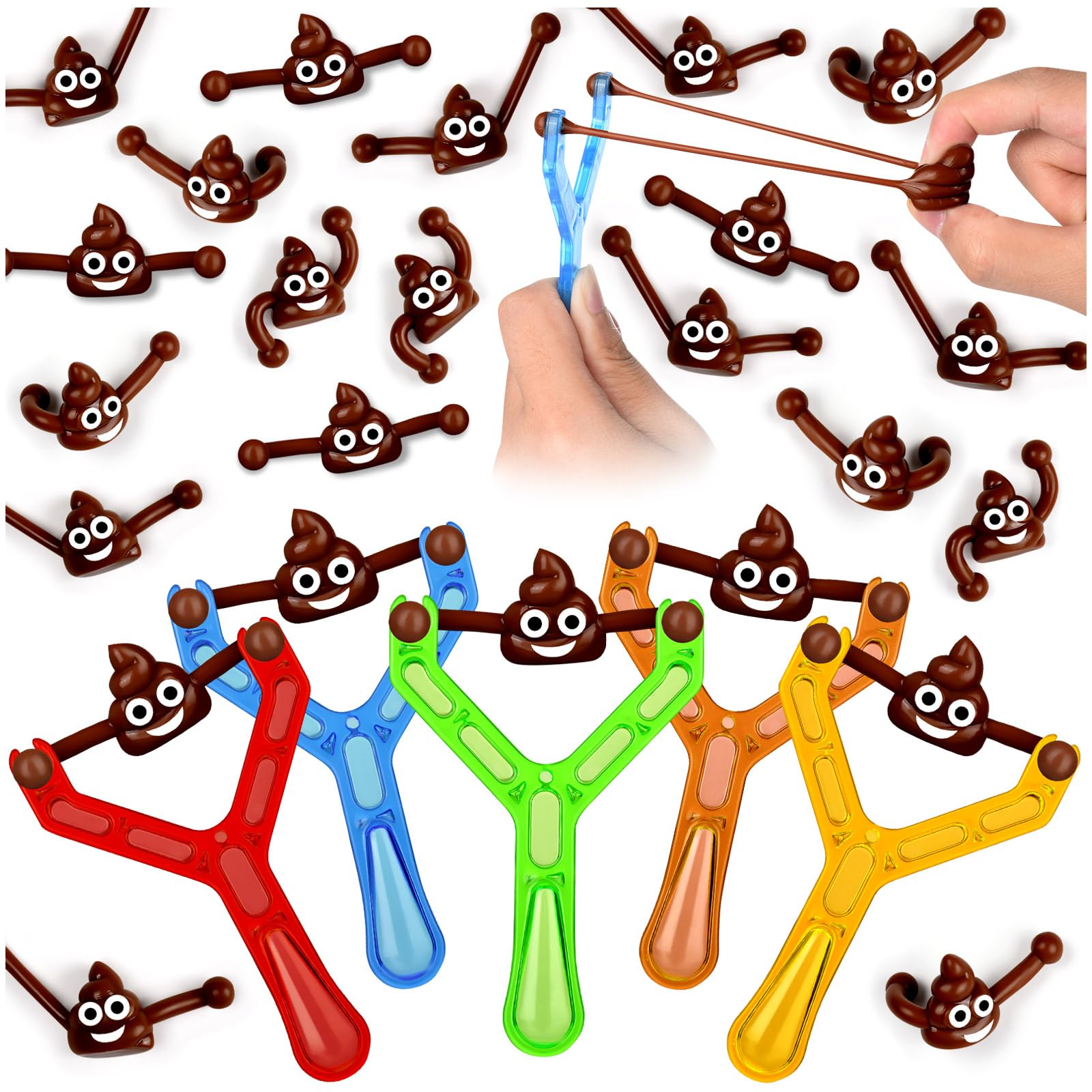View 1 of 60 Pcs Finger Slingshot Novelty Toys, Toy Poop for Halloween, Fake Poop for Novelty Toys and Amusements, Halloween Poop Rubber Spoof Toy for School Party, Friends Gathering
