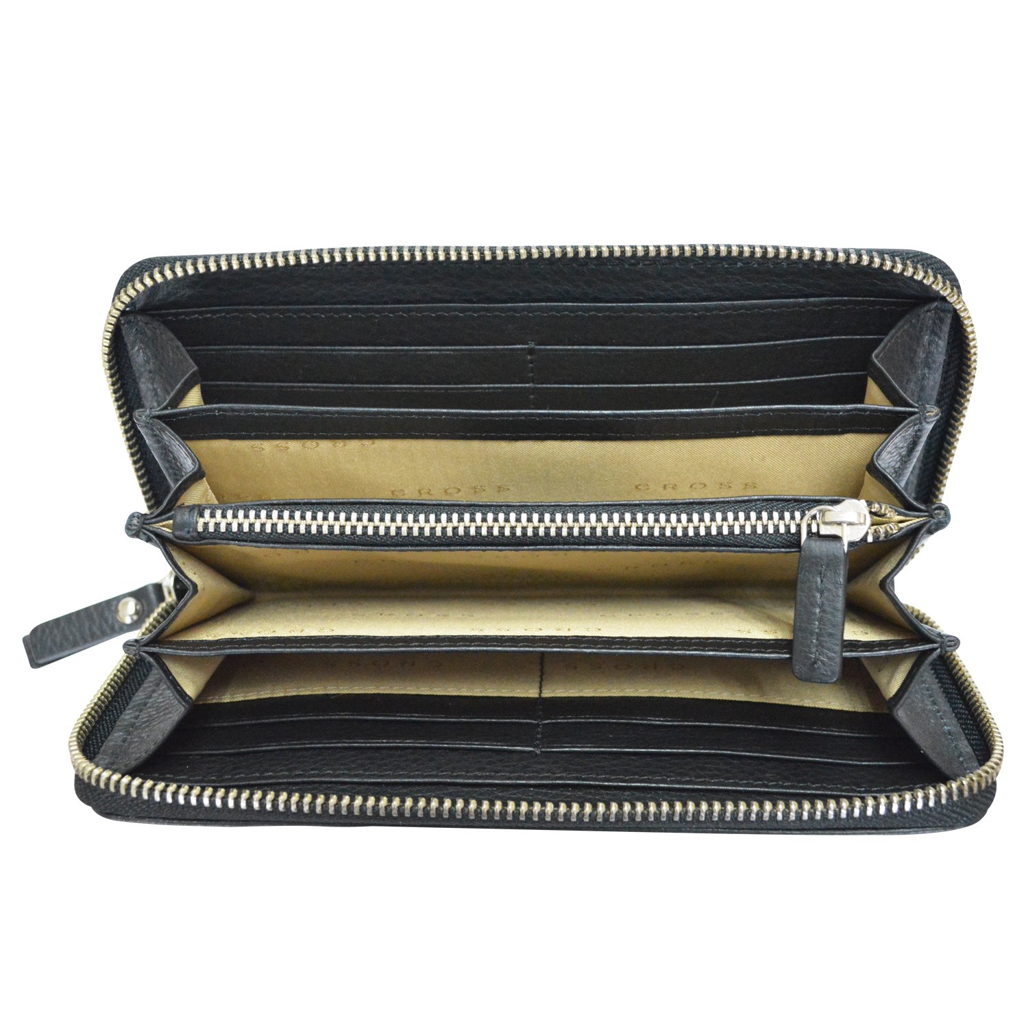 cross women's 100% genuine leather zip around card wallet-black