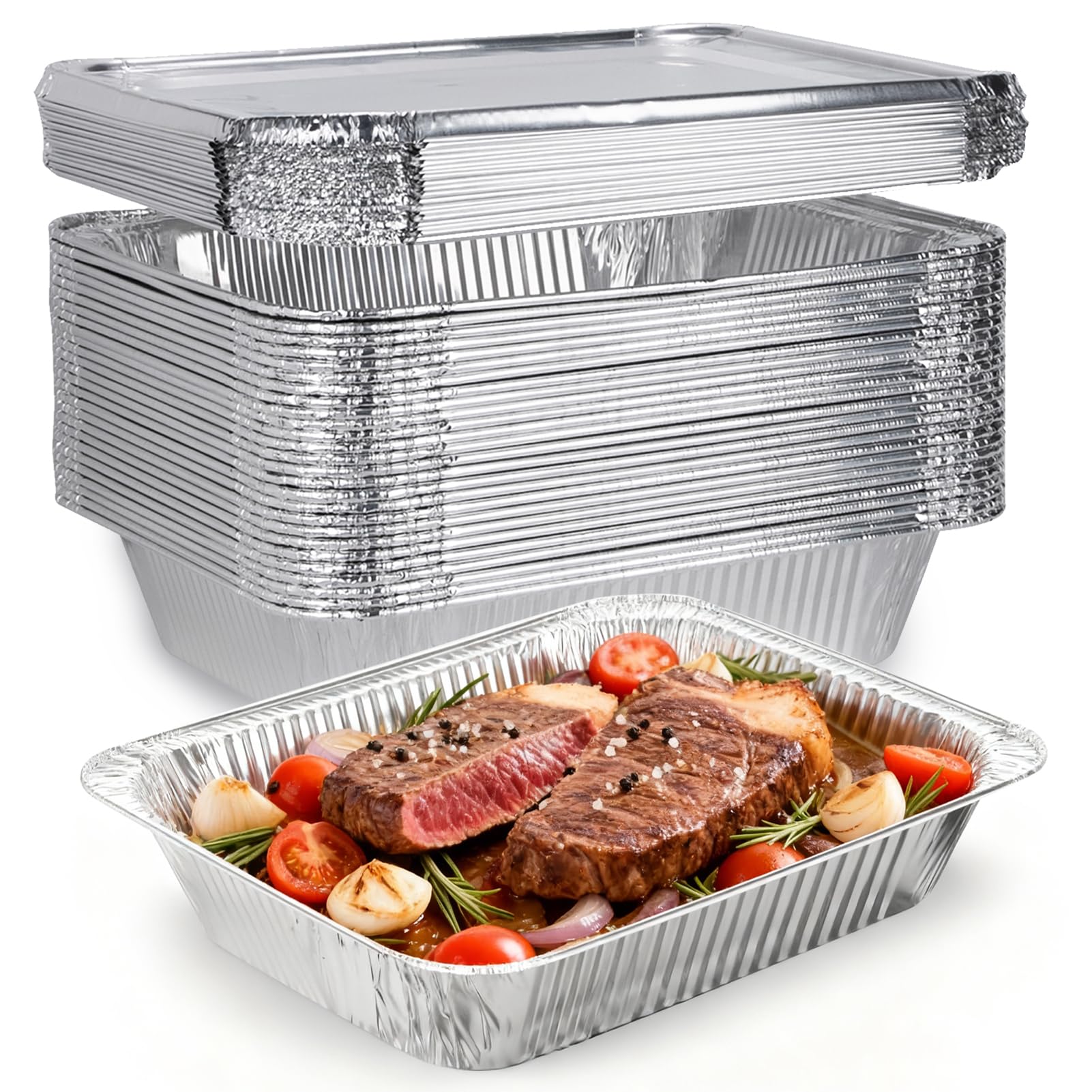 Photo 1 of (26 Pack) Disposable 9x13 Aluminum Foil Pans with Lids, Half Size Aluminum Foil Heavy Duty Deep Steam Pans for Roasting Turkey, Cooking, Prepping- Thanksgiving, Christmas, Parties
