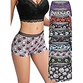 Morvia 10 Pack Variety of Gothic Print Boyshorts Underwear, High Waist Elastic Band, Assorted Halloween Skull Spooky Patterns