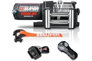 ZESUPER 3000 lb Electric Winch Steel Cable Off Road ATV Winch Waterproof UTV ATV Boat Trailer Winch Kits 12V Winch with Wirel