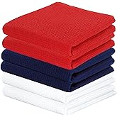 PurpleEssences 4th of July Waffle Weave Kitchen Towel, 100% Cotton - 15x25 Inches with Hanging Loop, Ultra Soft Absorbent Quick Drying Dish Cloth, Tea and Hand Towels, 6 Pack - Summer - Red Blue White